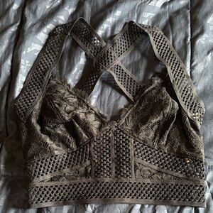 Free People Black Lace Bralette with Cross-Back Straps